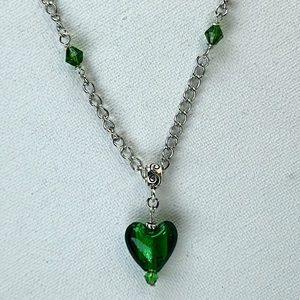Handmade Blown Glass Heart Beaded Necklace Modern Office Casual Contemporary